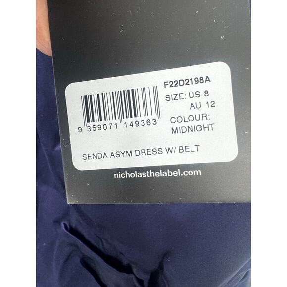 NIcholas Satin Senda Asymmetric Ruched Gown Midnight Blue Size 8 NWT - Picture 9 of 12